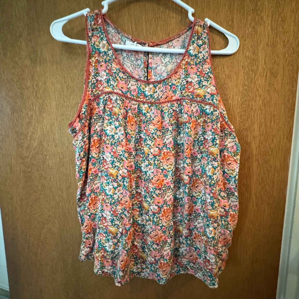 Maurices Coral Floral Crochet-Trim Tank Top